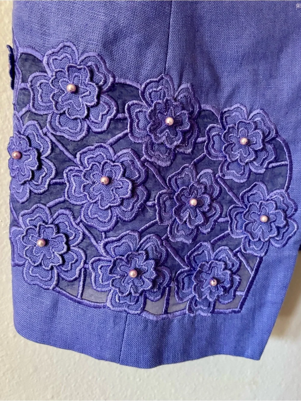 Vintage Anne French 2-Piece Skirt Suit Lavender Linen Floral Lace   8